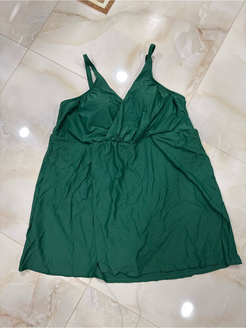 Green Slip Dress with V-Neck Spaghetti Straps